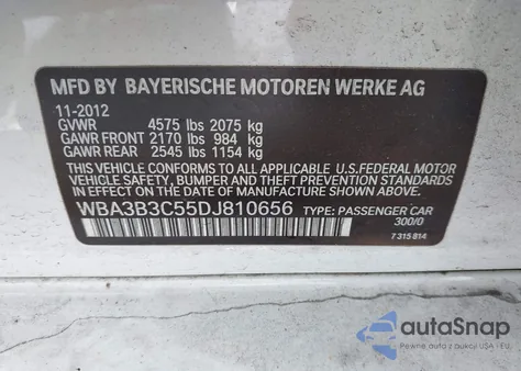 2013 BMW 328I xDrive z USA, uszkodzony, nr VIN WBA3B3C55DJ810656